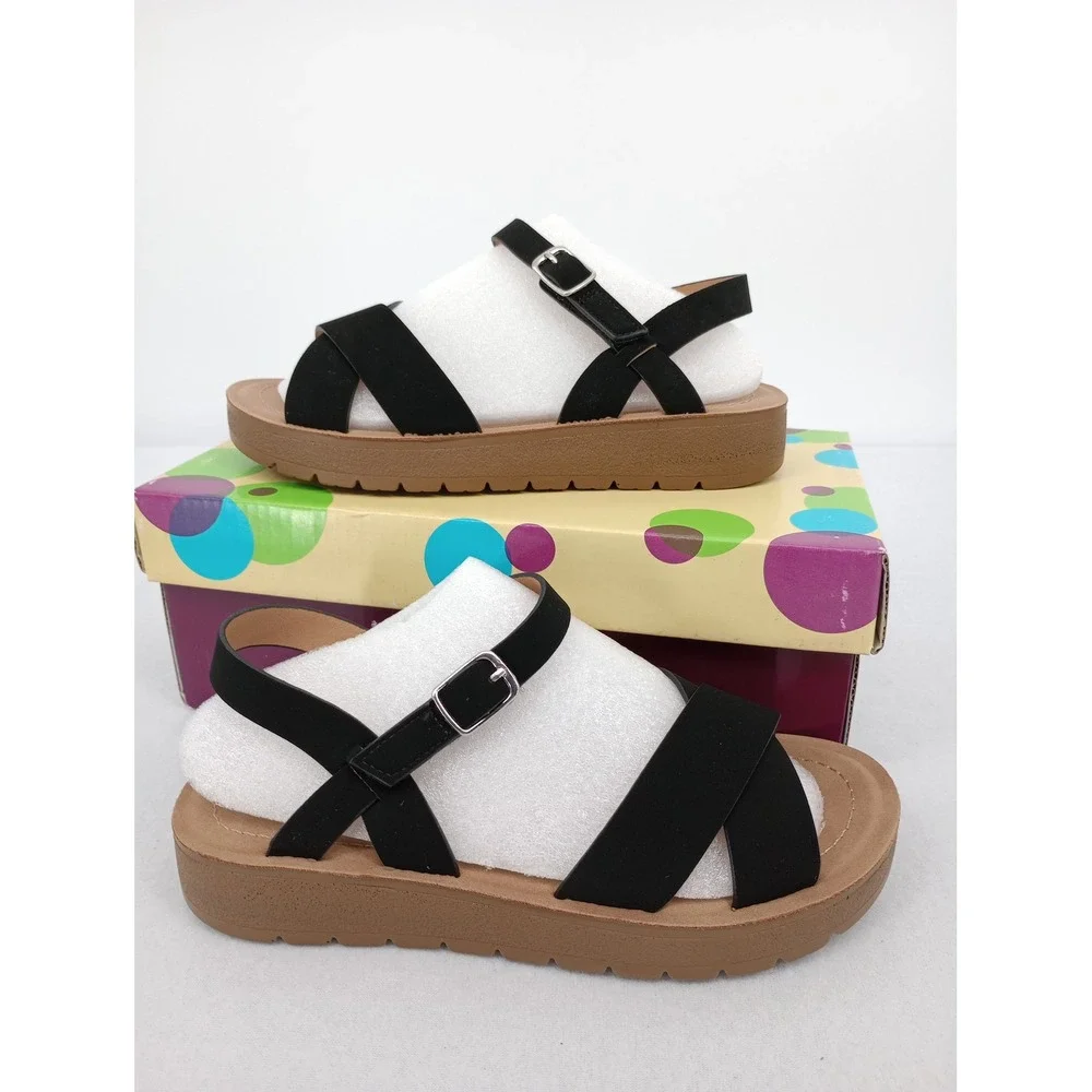 Soda Chester-IIS Platform Sandals Kids Size 2M Black Strappy Buckle
